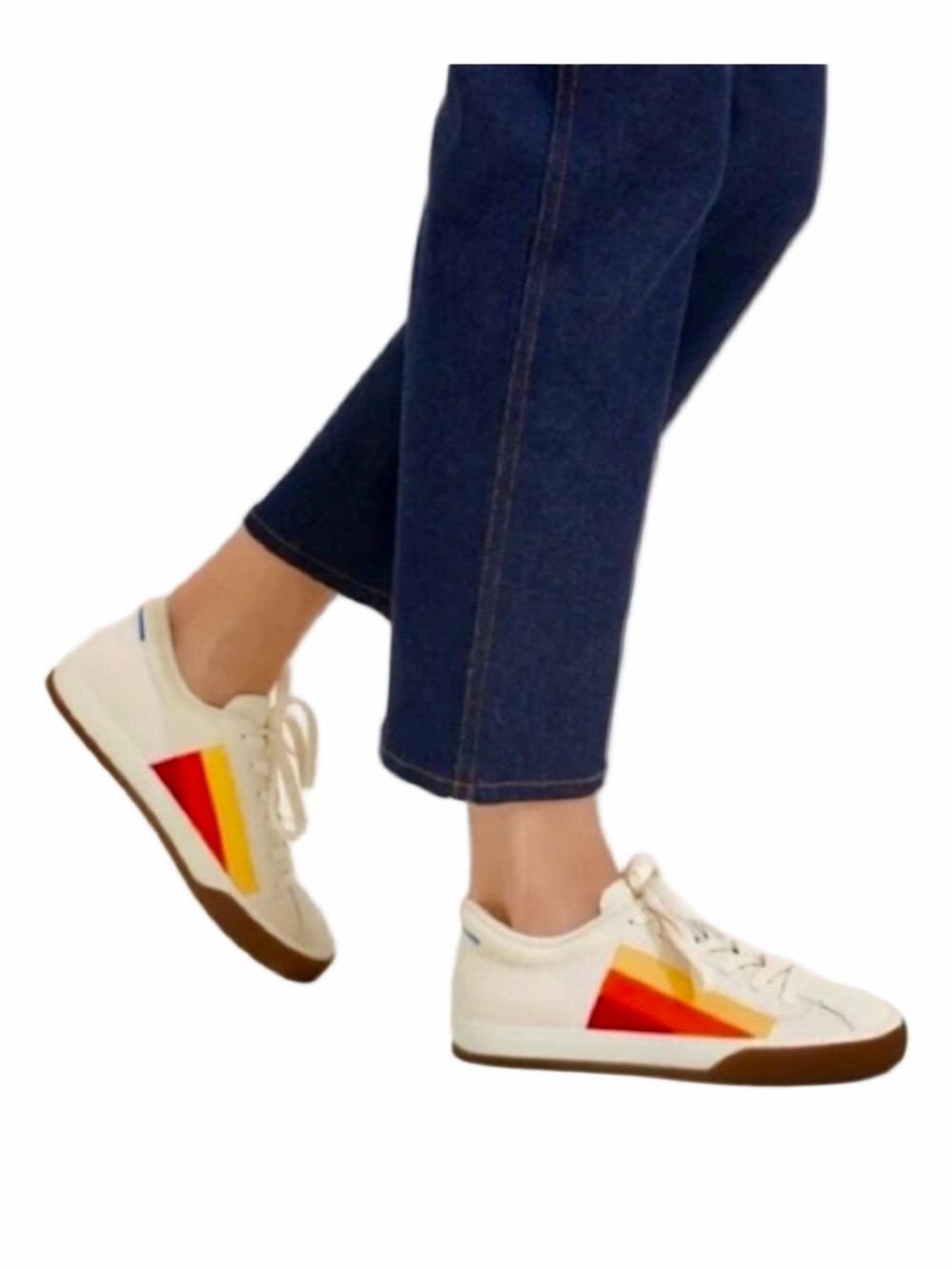 Rothys The Lace-Up Sneaker Size 10 Candy Corn Stripe Cream Knit Gum Sole Retired